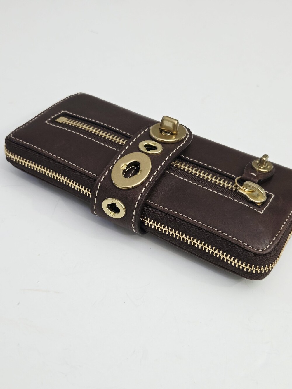 RARE COACH LILY LEGACY LEATHER TURNLOCK ZIP AROUND WALLET - MAHOGANY BROWN - Picture 7 of 11
